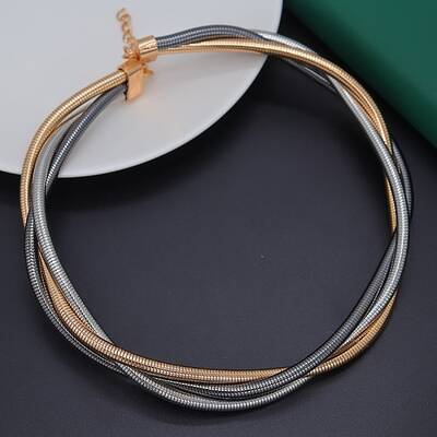 Alloy Wrap Round Snake Chain 3-Strand Choker Necklaces for Women Men