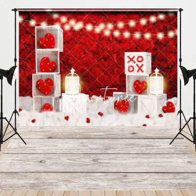 Aperturee Romantic Lighted Red Rose Hearts Combo Set Backdrop, 7 x 5 ft / 7 x 5 ft, 97.4 USD, combo set backdrops, ZH0D927-D,...