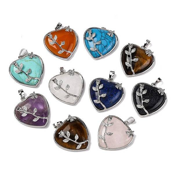 Heart Natural & Synthetic Mixed Stone Pendants