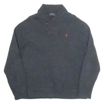 POLO RALPH LAUREN Mens Jumper Grey Button Neck Tight Knit 2XL