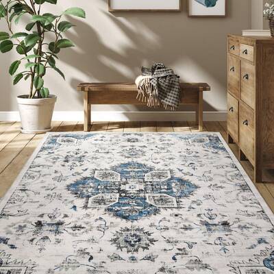 Garvee Washable Rugs 9x12 Area Rug for Living Room Distressed Vintage Rug for Bedroom Tribal Medallion Office Rug Low Pile Ne...