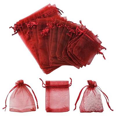 30Pcs 4 Styles Rectangle Organza Bags Jewellery Storage Pouches Wedding Favour Party Mesh Drawstring Gift