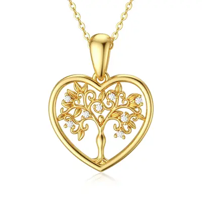 14K Gold Moissanite Tree Of Life Pendant Necklace