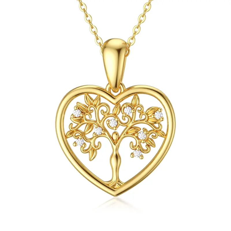 14K Gold Moissanite Tree Of Life Pendant Necklace