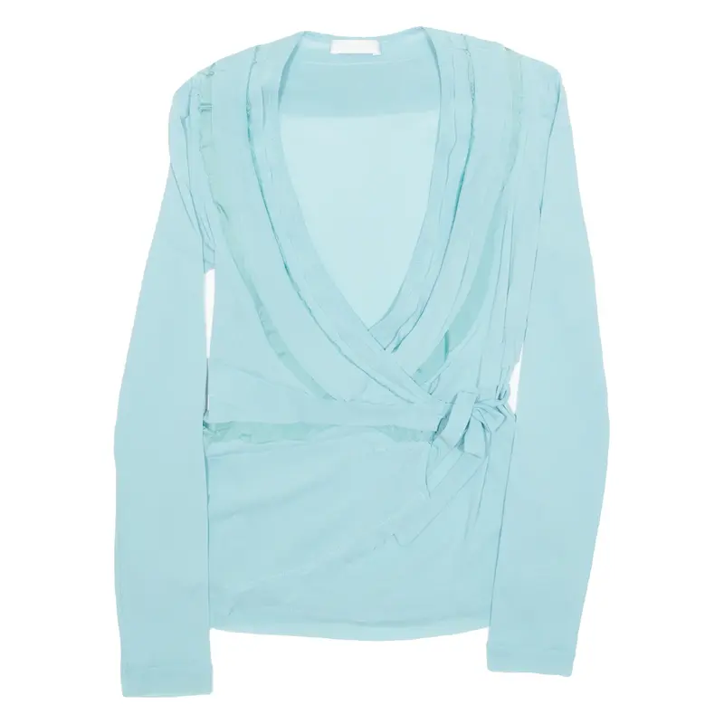PROMOD Womens Wrap Top Blue V-Neck Long Sleeve S
