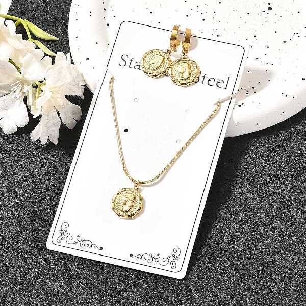 Octagon with Women 304 Stainless Steel Necklaces & Hoop Earring Set for Women