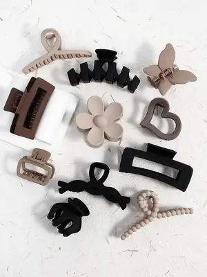Women's Elegant Flower & Heart & Butterfly Design Hair Claws, 11pcs/set Trendy Mixed Style Non-slip Hair Claws, Casual All-ma...