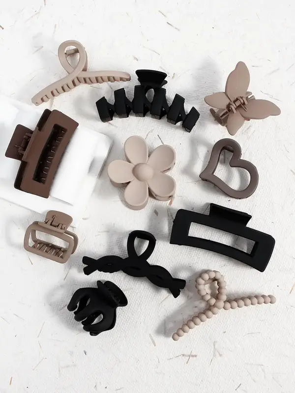 Women's Elegant Flower & Heart & Butterfly Design Hair Claws, 11pcs/set Trendy Mixed Style Non-slip Hair Claws, Casual All-ma...