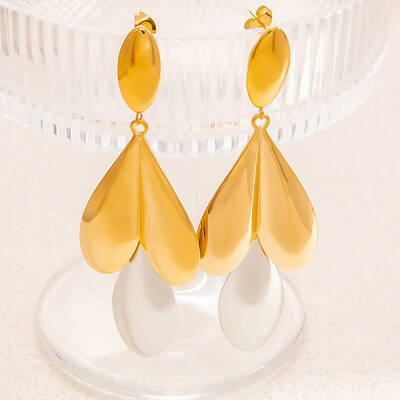 304 Stainless Steel Two Tone Dangle Stud Earrings