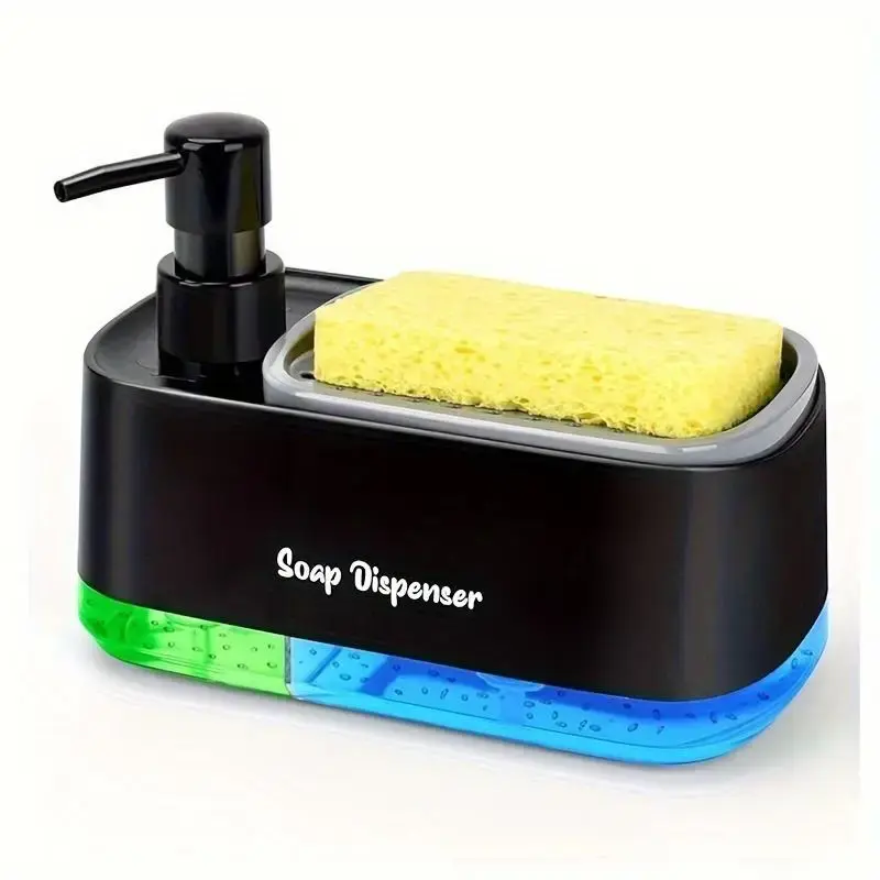 Soap Dispenser with Sponge Holder, 1 Count 2 in 1 Soap Dispenser, Sink Countertop Organizer, Dishwashing Liquid Dispenser for...