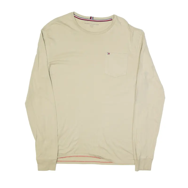 TOMMY HILFIGER T-Shirt Beige Long Sleeve Mens L