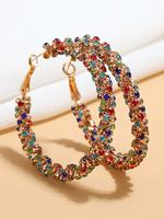 Colorblock Rhinestone Decorated Hoop Earrings, Fashionable Earrings for Women, Daily Use, Trendy All-match & Exquisite Jewelr...