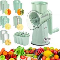 Manual Rotating Cheese Cutting Grater, 1 Count 5 in 1 Replaceable Stainless Steel Blade Vegetable Chopper with Blade Storage ...