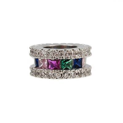 Flat Round Rack Plating Brass Cubic Zirconia European Beads