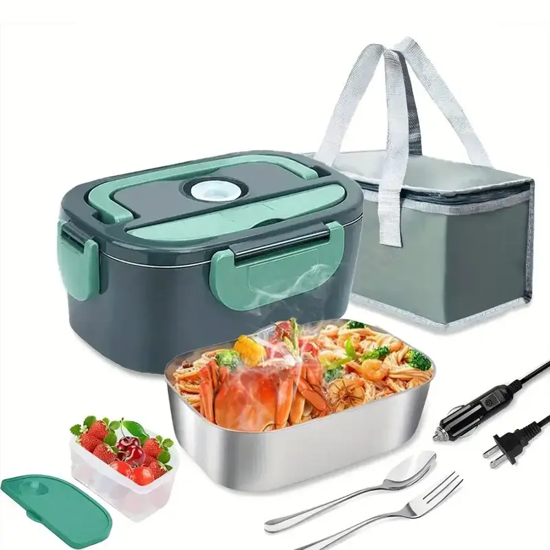 12V 24V 110V 3 In 1 Electric Lunch Box, 1 Count Portable Food Warmer With Fork Spoon, Portable Food Heater Box For Home & Ca...