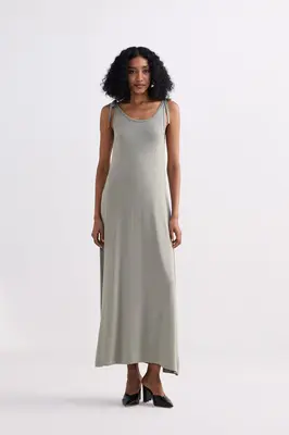 Tie-Detail Maxi Dress in Light Olive | Color: Frost & Mist | Size: 3XL