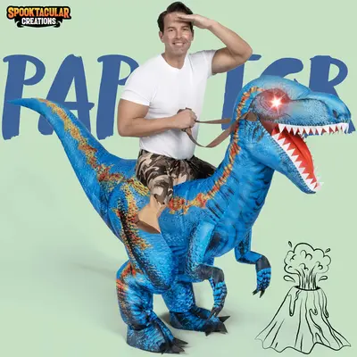 Adult Inflatable Dinosaur Costume Halloween Costume, Riding a Raptor, Printing T-rex Air Blow-ups with Light Eyes for Hallowe...