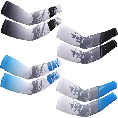 4 Pairs UV Sun Protection Arm Sleeves Cooling Sports Sleeve Anti Slip Ice Silk Warmers Arm Covers for Men Women