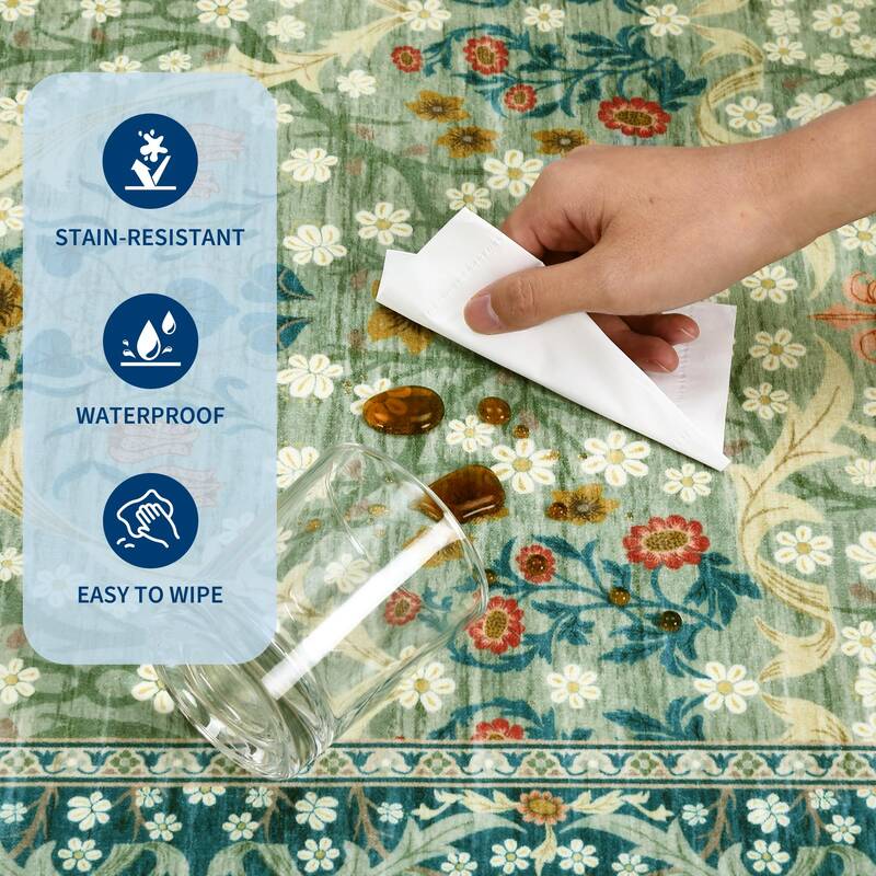 Garvee Vintage Floral Area Rug 9x12 Stain Resistant Non-Slip Backing Soft Touch Low Pile Machine Washable Indoor Living Room ...