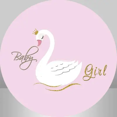 Aperturee White Swan And Pink Girls Round Baby Shower Backdrop | Circle Backdrop Baby Shower | Round Backdrop Cover Diy | Cus...