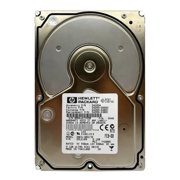 D4289-60002 HP 9.1GB Ultra WIDE SCSI 7200 3.5-inch Hard Drive