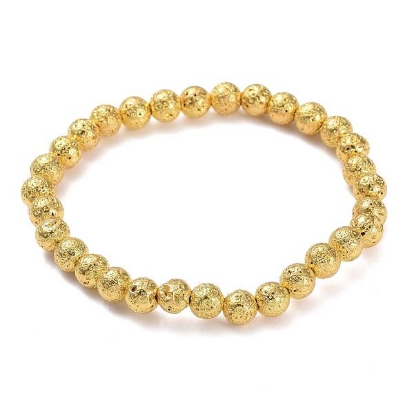Electroplated Natural Lava Rock Beads Stretch Bracelets