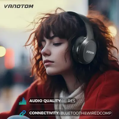 VANOTOM Folding Wireless Headphones Gaming Headset, Bluetooth Compatible, Long Battery Life, Hi-Fi Bass Audio, Foldable Over ...