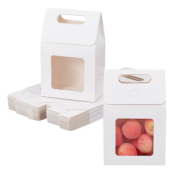 Folding Paper Gift Bags with Hole Handle and Plastic Visible Window