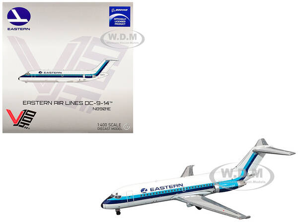 McDonnell Douglas DC-9-14 Commercial Aircraft Eastern Air Lines (N8901E) White with Blue Stripes 1/400 Diecast Model Airpla...