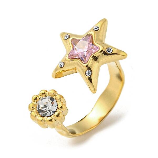 Pink Cubic Zirconia Star Open Cuff Ring