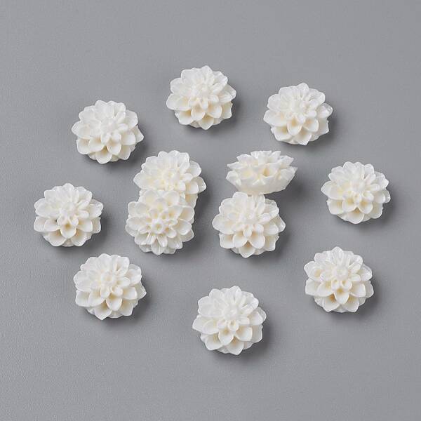 15MM White Flower Resin Cameo Cabochons for Finger Ring Making