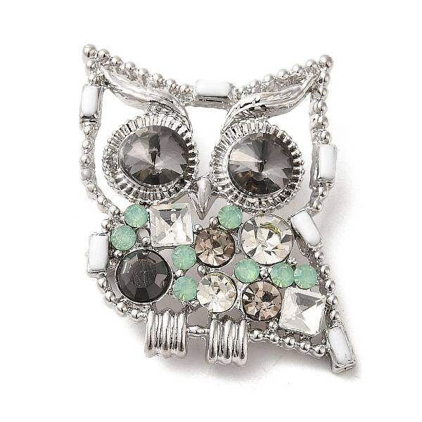 Owl Alloy Colorful Rhinestone Hollow Brooch