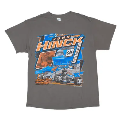 GILDAN John Hinck Racing T-Shirt Grey Short Sleeve Mens XL