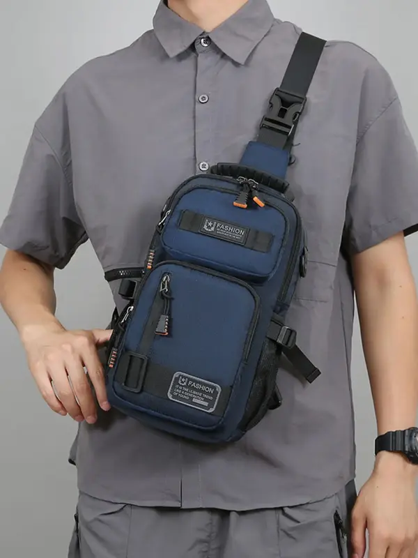 Men's Casual Zipper Crossbody Bag, Large Capacity Lightweight Shoulder Bag, Fashionable Chest Bag for Travel & Sports