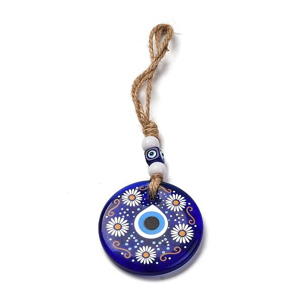 Flat Round with Evil Eye Lampwork Pendant Decoration