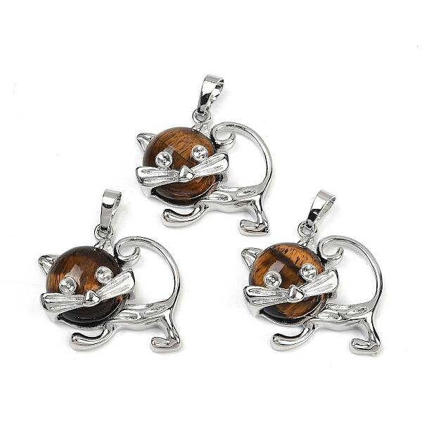 Natural Tiger Eye Kitten Pendants