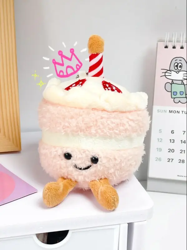 Cute Stuffed Cake with Candle Design Toy, Novelty Fluffy Bag Charm for Bag Decor for Women & Girls, Trendy Bag Accessories As...