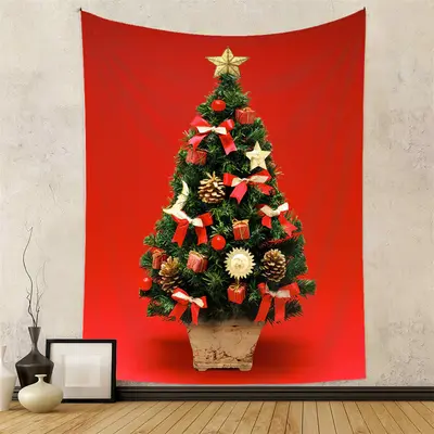 Red Theme Christmas Tree Wall Hanging Room Tapestry - Aperturee