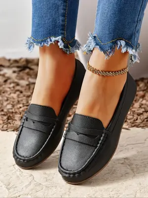 Women's Solid Color Slip on Loafers, Casual Comfortable Breathable Flat Shoes for Daily Wear, Lightweight Breathable Shoes fo...