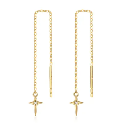 14K Gold Round Moissanite Cross Drop Earrings
