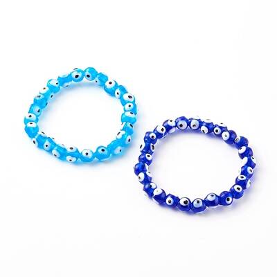 Handmade Evil Eye Lampwork Beaded Stretch Bracelets Sets
