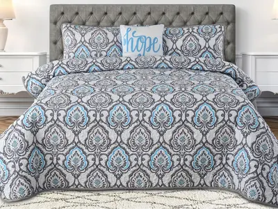 Lux Decor 4Pc Quilt Set-Ultrasonic Microfiber Bed Cover-Reversible Bedspread Includes 1 Quilt,1 Cushion & 2 Pillow Shams-Wrin...