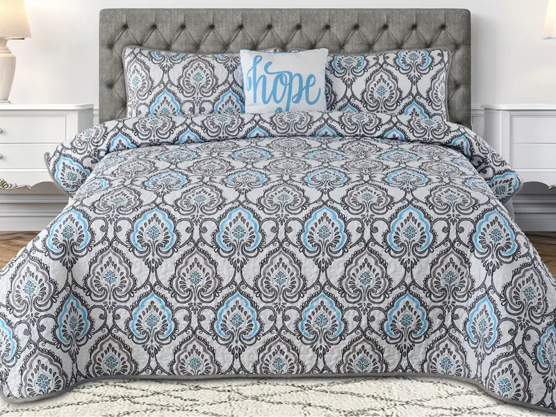 Lux Decor 4Pc Quilt Set-Ultrasonic Microfiber Bed Cover-Reversible Bedspread Includes 1 Quilt,1 Cushion & 2 Pillow Shams-Wrin...