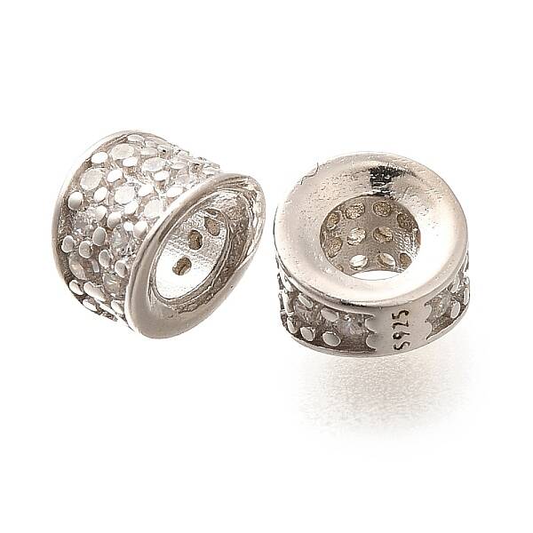 925 Sterling Silver Micro Pave Clear Cubic Zirconia Beads