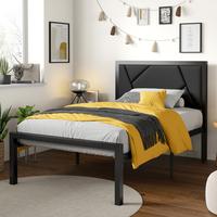 SHA CERLIN Modern Twin/Full/Queen Size Metal Bed Frame with Litchi Grain Leather Upholstered Headboard, No Box Spring Needed,...