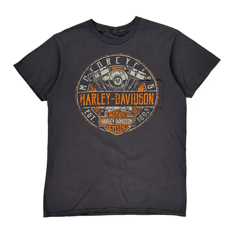 Harley Davidson Graphic T-Shirt - Medium Grey Cotton