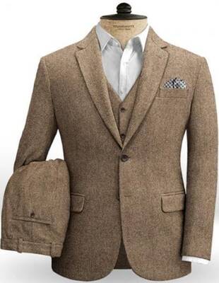 Light Brown Tweed Suit -Taupe Tweed Suit