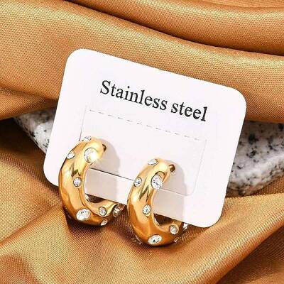 304 Stainless Steel Rhinestone Stud Earrings