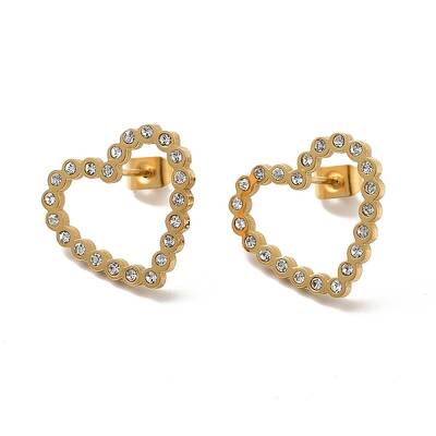 Crystal Rhinestone Hollow Out Heart Stud Earrings