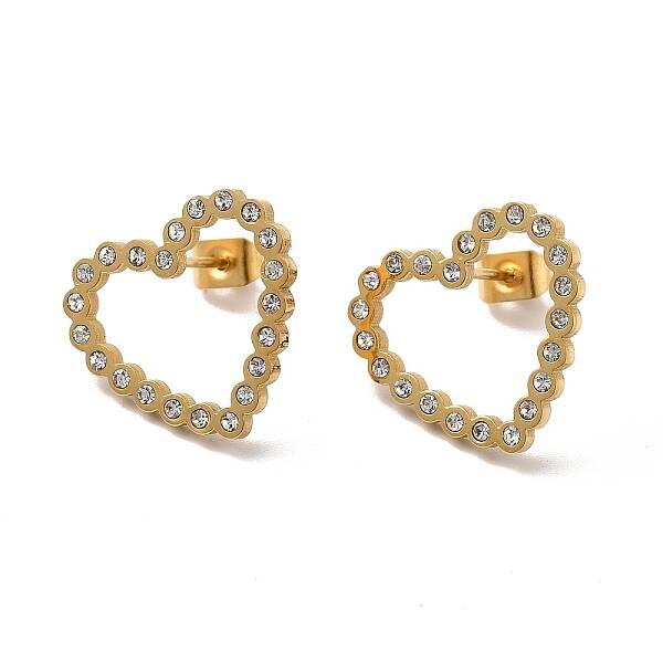 Crystal Rhinestone Hollow Out Heart Stud Earrings